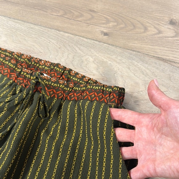 Umgee Green and Orange Striped Boho Wide Leg Pull on Pants - Picture 5 of 10